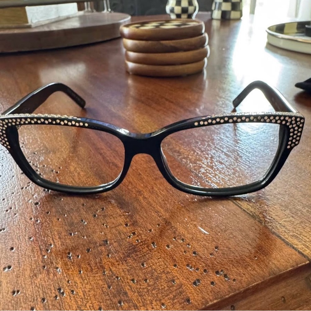 Sospiri Agata Eyeglasses, Black Frame with Rose gold stones.